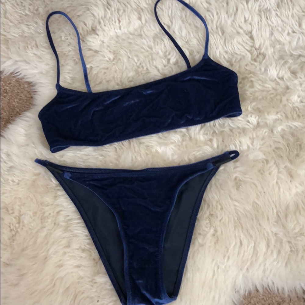 Only worn once Triangl navy velvet bikini.
